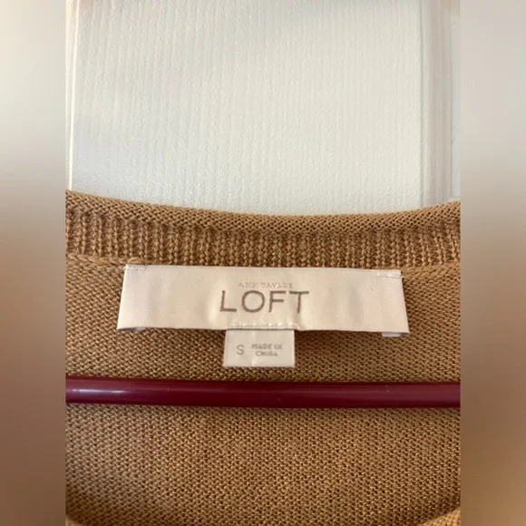 ann taylor LOFT women’s half sleeve camel brown and orange side button sweater - Picture 2 of 4